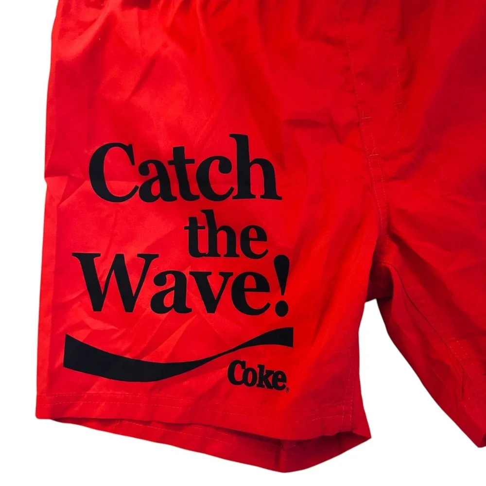 Coca-Cola Catch the Wave Swim Trunks Men's Large Red Graphic Board Shorts NWT